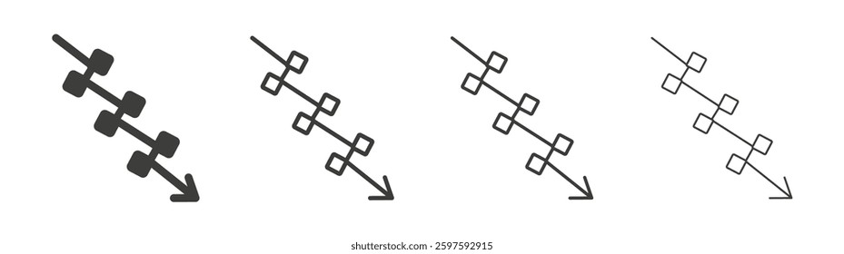 Arrow trend-down vector icon set in black and white color.