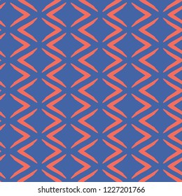 Arrow Triangle Chevron Stripes Seamless Vector Pattern. Abstract Modern Geometric Texture Illustration for Boho Summer Fashion Textile Prints, Kids Party Packaging, Trendy Backdrop, Red Blue Decor
