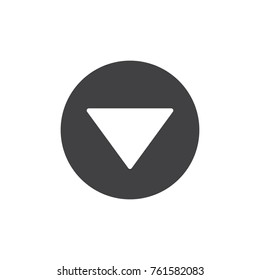 Arrow triangle down icon vector, filled flat sign, solid pictogram isolated on white. Down arrow or south directional symbol, logo illustration.