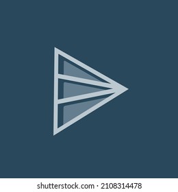 Arrow, triangle logo. Decorative line element. Ornamental design icon isolated on dark fund. Geometric illustration graphic. Creative style icon. Direction sign. Geometry symbol.