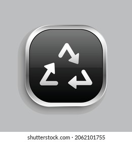 arrow triangle recycle icon design. Glossy Button style rounded rectangle isolated on gray background.. Vector illustration