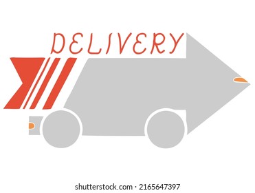 Arrow truck with the word Delivery in doodle style. Hand Drawn. Freehand drawing. Sketch.	