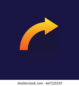 arrow Turn right Icon. Website icon. Vector Tool. button. symbol. object. on blue background