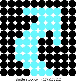 Arrow of turquoise circles. Around the black circles.