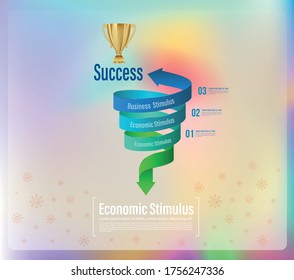 Arrow twists to success for economic stimulus concept the effect of covid-19. Vector illustration.