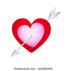 Arrow in Two Heart on White Background