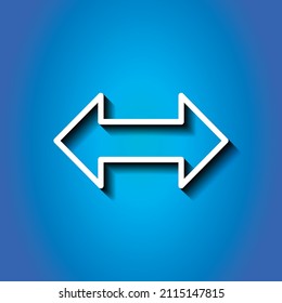 Arrow, two side simple icon vector. Flat desing. White icon with shadow on blue background.ai