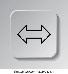 Flecha, dos lados simple vector de icono. Diseño plano. Icono negro en botón cuadrado con sombra. Fondo gris.ai