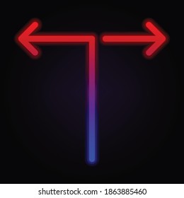 Arrow, two ways neon icon on dark background