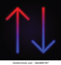 Arrow, two ways neon icon on dark background