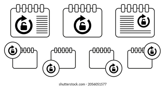 Arrow, unlock vector icon in calender set illustration for ui and ux, website or mobile application