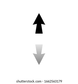 Arrow Up. Black symbol on white background. Simple illustration. Flat Vector Icon. Mirror Reflection Shadow. Can be used in logo, web, mobile and UI UX project