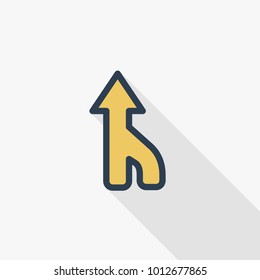 arrow up, direction, connecting thin line flat color icon. Linear vector illustration. Pictogram isolated on white background. Colorful long shadow design.