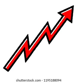 Arrow up. Red arrow up on white background isolated. Stock Vector Illustration. Cartoon style.