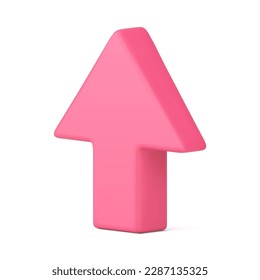 Arrow up upward direction pointer increase movement progress growth 3d icon realistic vector illustration. Above cursor straight point isometric pink badge digital download upload growth symbol