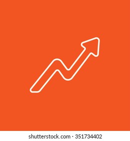 Icono de línea ascendente de flecha para web, móvil e infografía. Icono blanco vector aislado en fondo rojo.