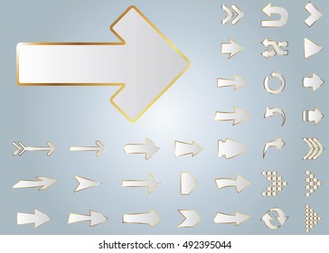 Arrow vector 3d button icon set white color on grey background. Isolated interface line symbol for app, web and music digital illustration design. Application sign element collection.