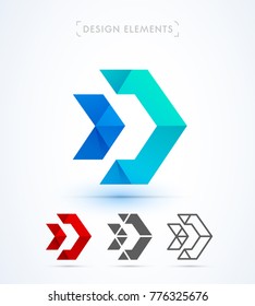 Arrow vector abstract logo design. Origami, material design, flat and line art style