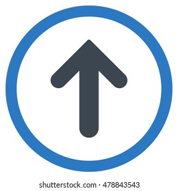 Arrow Up vector bicolor rounded icon. Image style is a flat icon symbol inside a circle, smooth blue colors, white background.