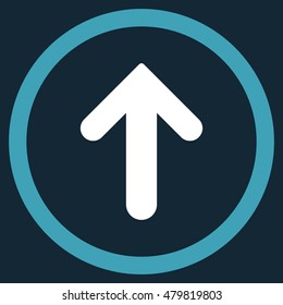 Arrow Up vector bicolor rounded icon. Image style is a flat icon symbol inside a circle, blue and white colors, dark blue background.