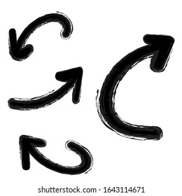 Arrow vector black icons set hand drawn. Straight and curved cursors. Abstract concept graphic element