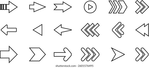 Arrow vector collection for apps and web. Arrows icon in line set. isolated on transparent background Cursor. Modern simple arrows. Different cursor arrow direction symbols, sign