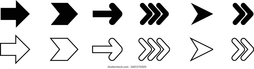 Arrow vector collection for apps and web. Arrows icon in flat line set. isolated on transparent background Cursor. Modern simple arrows. Different cursor arrow direction symbols, sign