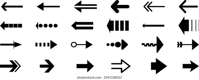 Arrow vector collection. Collection of black arrow signs and direction pointers in different styles. Arrow icons set. Arrows symbols.  Black arrows icons. Arrows vector illustration collection.