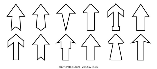 Coleção de vetores de seta. Seta. Cursor. Setas simples modernas. Ilustração vetorial. deslize o sinal de símbolo para cima isolado no fundo branco. 