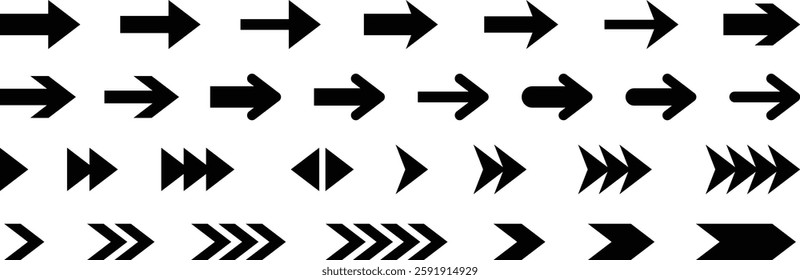 Arrow vector collection. Arrow. Collection different arrow signs. Different cursor arrow direction symbols in flat style. Cursor. Black arrows icons.