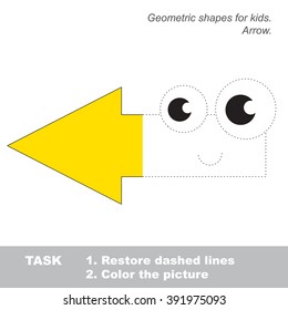Arrow in vector colorful to be traced. Restore dashed line and color the picture. Visual game for children. Worksheet to be colored.