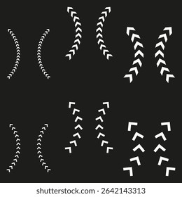 Arrow vector curve. Direction pointer shape. Chevron symbol set. Black background layout.