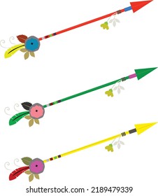 an arrow vector design decorated with flowers, feathers and leaves