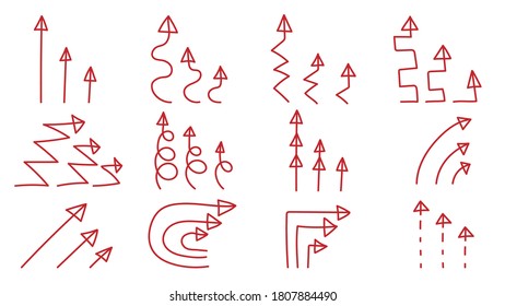 Doodle vectorial de flecha. Diseño de flechas dibujadas a mano para el plan de negocios y la educación.