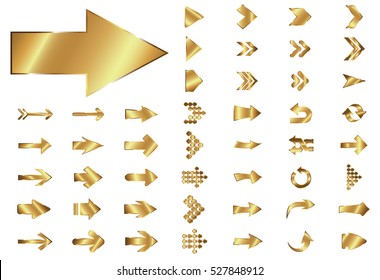 Arrow vector gold curve line up 3d button icon set interface symbol for app, web and music digital illustration design. Application isolated flat digital sign collection on white background