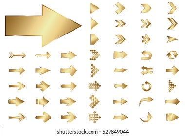 Arrow vector gold curve line up 3d button icon set interface symbol for app, web and music digital illustration design. Application isolated flat digital sign collection on white background