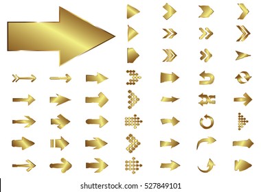 Arrow vector gold curve line up 3d button icon set interface symbol for app, web and music digital illustration design. Application isolated flat digital sign collection on white background