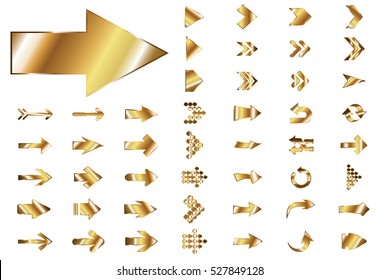 Arrow vector gold curve line up 3d button icon set interface symbol for app, web and music digital illustration design. Application isolated flat digital sign collection on white background