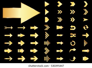 Arrow vector gold curve line up 3d button icon set interface symbol for app, web and music digital illustration design. Application isolated flat digital sign collection on black background