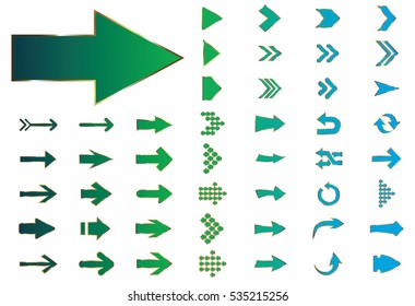 Arrow vector green curve line up 3d button icon set interface symbol for app, web and music digital illustration design. Application isolated flat sign collection on white background