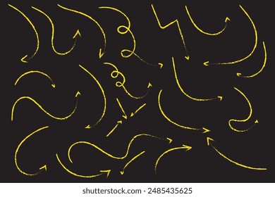 Arrow vector hand drawn sketch icon set. Doodle sketch hand drawn direction element set. Pencil doodle flat line design cartoon elements. Scribble swirl arrow sign. Vector illustration.
