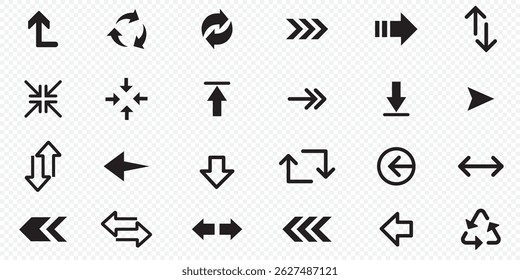  Ícone de vetor de seta. Coleção Arrows. Ícone de vetor de setas. Ícone de seta. Conjunto de grandes setas vetoriais pretas. 