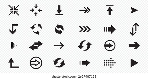  Icono de Vector de flecha. Colección de flechas. Icono de Vector de flechas. Icono de flecha. Conjunto de grandes flechas de Vector negro. 