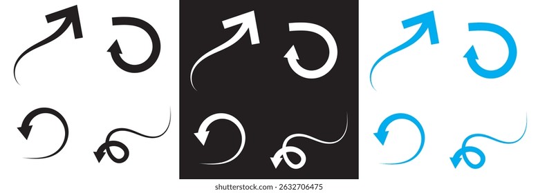 Arrow  vector icon.  black, white, and blue directional icons. Diverse arrow shapes. Vector for websites, mobile interfaces, presentations, banner, visual branding etc. Vector illustration. EPS 10