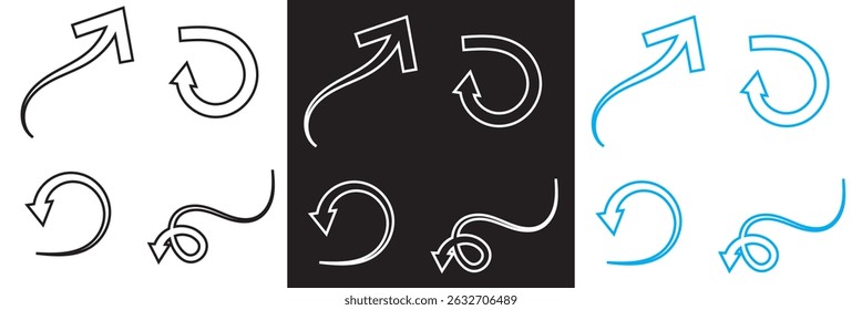 Arrow  vector icon.  black, white, and blue directional icons. Diverse arrow shapes. Vector for websites, mobile interfaces, presentations, banner, visual branding etc. Vector illustration. EPS 10