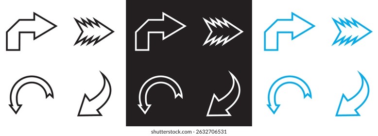 Arrow  vector icon.  black, white, and blue directional icons. Diverse arrow shapes. Vector for websites, mobile interfaces, presentations, banner, visual branding etc. Vector illustration. EPS 10