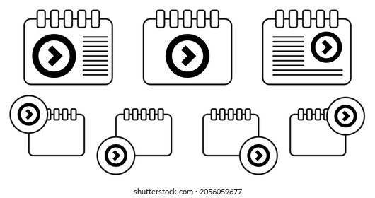 Icono de vector de flecha en la ilustración de conjunto de calénder para ui y ux, sitio web o aplicación móvil