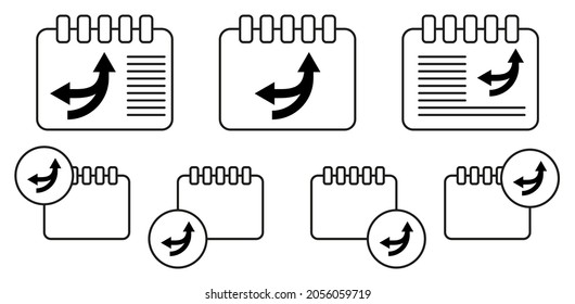 Icono de vector de flecha en la ilustración de conjunto de calénder para ui y ux, sitio web o aplicación móvil