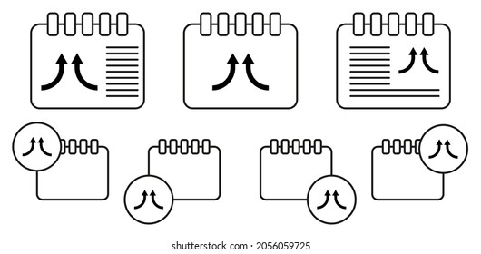 Icono de vector de flecha en la ilustración de conjunto de calénder para ui y ux, sitio web o aplicación móvil