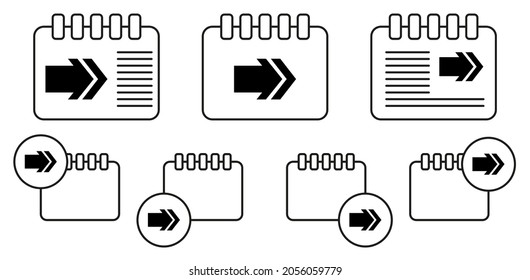 Icono de vector de flecha en la ilustración de conjunto de calénder para ui y ux, sitio web o aplicación móvil